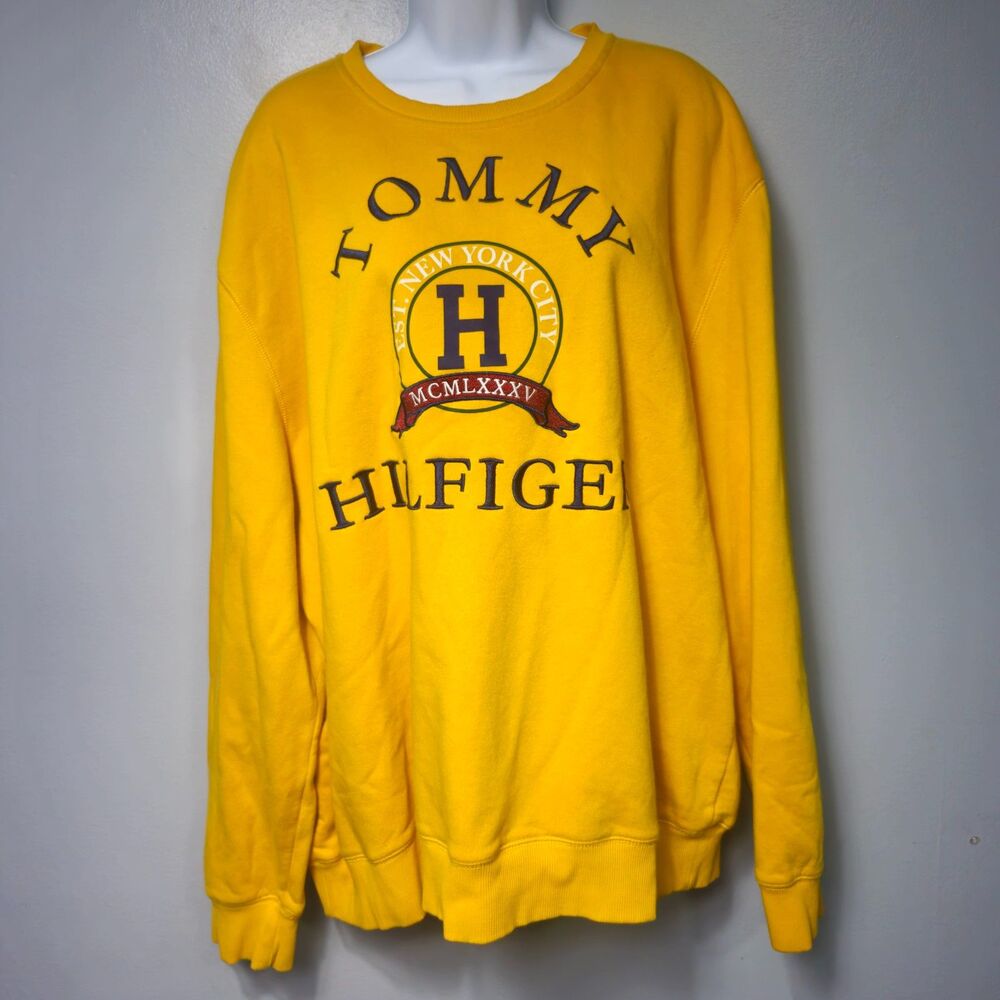 Tommy Hilfiger Yellow Big Spellout Crest Crewneck Sweatshirt XXL